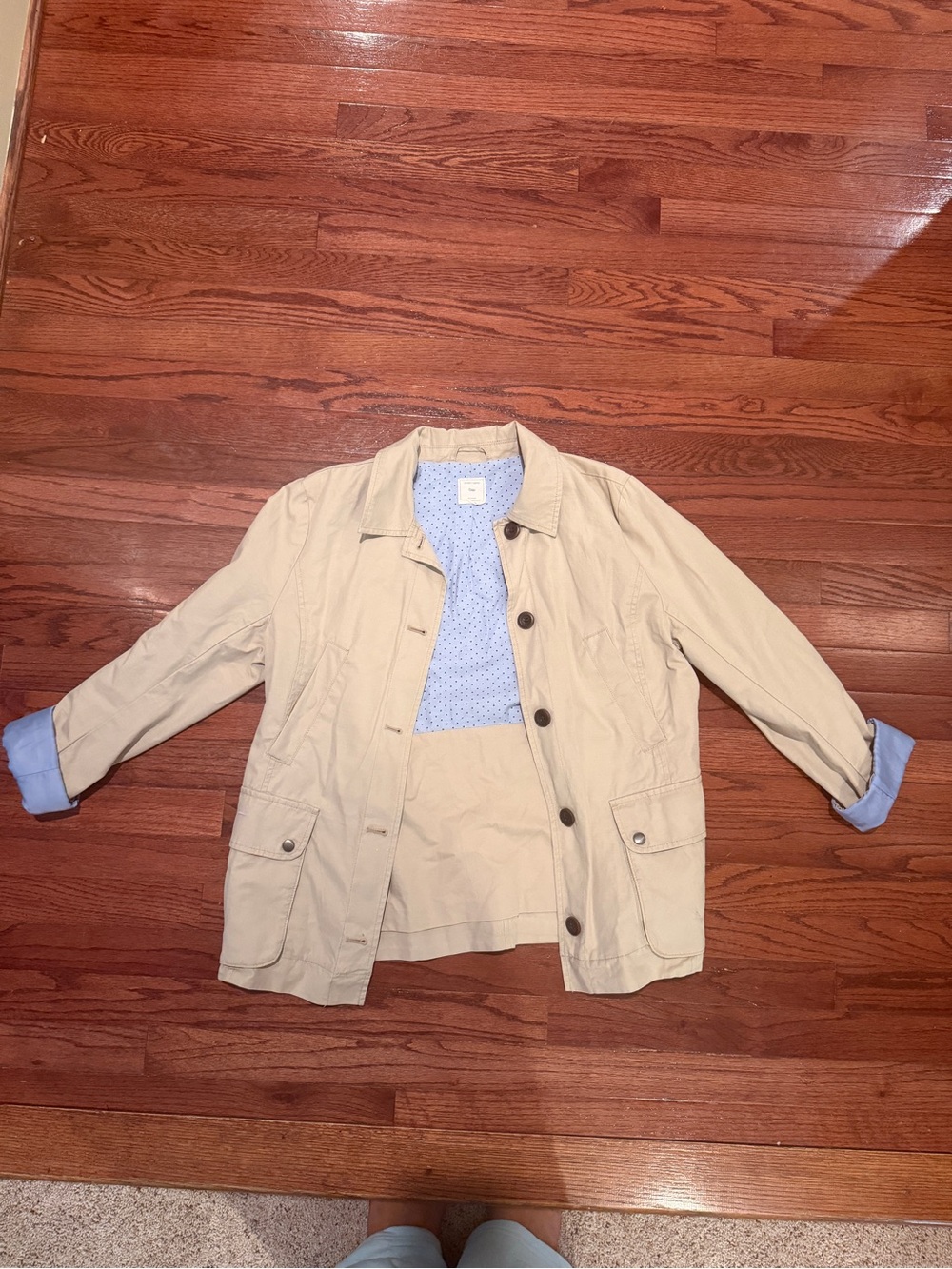 GAP Khaki Utility Field Jacket Blue Polka Dot Lining - L
